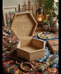 Dekoratif Altıgen Ahşap Kutu - Çok Amaçlı Takı & Hobi Kutusu