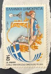 Yunanistan Pulu - Greek stamp - Mektup Zarfından Kesilmiş  / Postadan Geçmiş Pul Filateli - Dünya Atletizm Şampiyonası Temalı Pul, 140 PARA  - YABANCI PULLAR-NOSTALJİK DOĞUM GÜNÜ HEDİYESİ