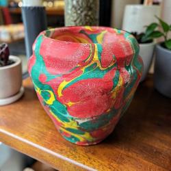 vintage renkli desenli el boyama mini saksı & 9.5 cm