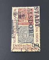 Almanya Pulu - Germany Stamp - Postadan Geçmiş Pul Filateli - DAMGALI - 1868'den iki tarihi pulu göstermektedir, Kuzey Alman Posta Konfederasyonu Temalı Pul, 30 PARA - YABANCI PULLAR-NOSTALJİK DOĞUM GÜNÜ HEDİYESİ