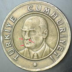 TÜRKİYE CUMHURİYETİ 1 YTL 2005 BİMETAL. HATALI BASIM - ÇİFTE DARP ERRÖR.