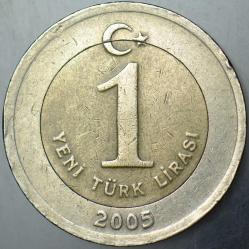 TÜRKİYE CUMHURİYETİ 1 YTL 2005 BİMETAL. HATALI BASIM - ÇİFTE DARP ERRÖR.