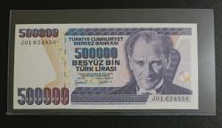 7. EMİSYON NADİR J01 SERİSİ (İLK PREFİX) 500.000 LİRA ÇİL KONDİSYONDA