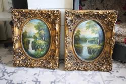 LOT.15 » BOMBELİ İKİLİ ÇİFT TABLO MUHTEŞEM YAĞLI BOYA ÇİFT TABLO +50 YIL UZERI DÖNEM ÜRÜNÜ