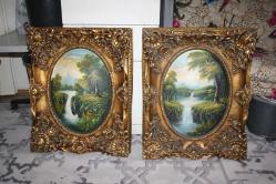 BOMBELİ İKİLİ ÇİFT TABLO MUHTEŞEM YAĞLI BOYA ÇİFT TABLO +50 YIL UZERI DÖNEM ÜRÜNÜ