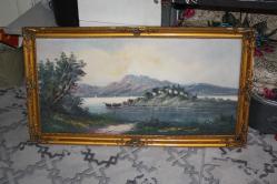 LOT.16 » İMZALI YAĞLI BOYA TABLO ANTİKA COK ESKİ BİR MANZARA DETAYLAR RESIMLERDE    (CD ODA