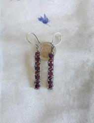 El İşçiliği Gümüş Garnet Taşlı Tel  Küpe