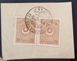 1923 Ayyıldız 3 kuruş pullu  Selçuk. [ Ayasuluk] damgalı fragman