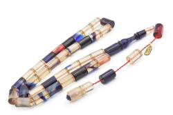 Hakkı Usta İmzalı Kesme Model Lacivert Kırmızı Sıkma Kehribar Tesbih