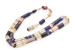 Hakkı Usta İmzalı Kesme Model Lacivert Kırmızı Sıkma Kehribar Tesbih