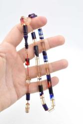 Hakkı Usta İmzalı Kesme Model Lacivert Kırmızı Sıkma Kehribar Tesbih