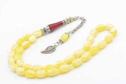 Nakkaş İmameli Sarı Kırmızı Günlük Boy Beyrut Damla Kehribar Tesbih