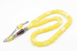 Nakkaş İmameli Fıçı Kesim Sarı Kırmızı Beyrut Damla Kehribar Tesbih