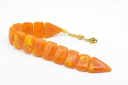 İri Taneli Hareli Turuncu Toz Kehribar Balık Tesbih 002