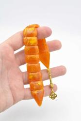 İri Taneli Hareli Turuncu Toz Kehribar Balık Tesbih 002