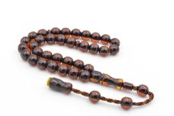 Hakkı Usta İmzalı Küre Kesim Bilek Boy Kahverengi Sıkma Kehribar Tesbih