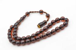 Hakkı Usta İmzalı Küre Kesim Bilek Boy Kahverengi Sıkma Kehribar Tesbih