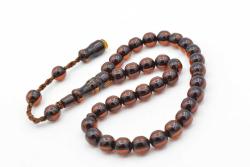 Hakkı Usta İmzalı Küre Kesim Bilek Boy Kahverengi Sıkma Kehribar Tesbih