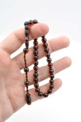 Hakkı Usta İmzalı Küre Kesim Bilek Boy Kahverengi Sıkma Kehribar Tesbih