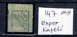 1891 ELBASMASI SÜRŞARJLI AYLI (AMPİR) MATBUA PULLARINDAN (MAVİ SÜRŞARJLI)  , İSFİLA : 147 NUMARALI MH/ŞARNİYERLİ ÇOK NADİR PUL. EXPER KAŞELİ OLUP, PULUN ARKA YÜZ FOTOĞRAFI DA EKLENMİŞTİR.