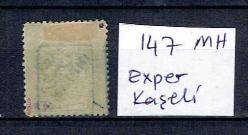 1891 ELBASMASI SÜRŞARJLI AYLI (AMPİR) MATBUA PULLARINDAN (MAVİ SÜRŞARJLI)  , İSFİLA : 147 NUMARALI MH/ŞARNİYERLİ ÇOK NADİR PUL. EXPER KAŞELİ OLUP, PULUN ARKA YÜZ FOTOĞRAFI DA EKLENMİŞTİR.