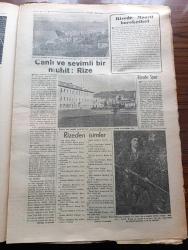 Vatan Rize Özel Gazetesi - Turkish Newspaper - 17 Eylül 1952 - Rize'de çay ekilen arazi genişlemektedir - Rize'deki hızırlarımız kimlerdir - Rize'de mahalli kıyafet ile bir köylü kadın fotoğraf - yeni hidroelektrik santralini kurulacağı taşlıdere mevki fotoğraf - Rize'ye bol elektrik geliyor - Türkiye çay sahası yazan Asım Zihnioğlu - Rize'nin coğrafi durumu - Rize'de meyvacılık - Çayeli Rize'nin şirin bir kazasıdır fotoğraf - Yeşil Rize yurdun en çok yağmur yağan bu şirin köşesi sırf yeşilden örülmüş bir demet gibidir fotoğraf - Rize'nin tarihinde yer almış olan meşhur kıyafet Zıpka fotoğraf - Türkiye'nin çay dünyası yazan Ahmet Emin Yalman - Rize çocuk bakımevinde Ahmet Emin Yalman kimsesiz çocuklarla fotoğraf - Rize Çay fabrikası fotoğraf - Rize'de politika hayatı - Mehmet Mataracı fotoğraf - Rize'de aile bağları kuvvetlidir - Rize cezaevi müdürü Faik Sancaklar - Pazar kaymakamı Hüseyin Köseoğlu - Rize Cumhuriyet savcı yardımcısı Enver Çevik - Rize CHP başkanı M. Ali Kumbasar