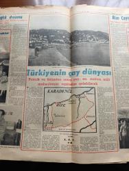 Vatan Rize Özel Gazetesi - Turkish Newspaper - 17 Eylül 1952 - Rize'de çay ekilen arazi genişlemektedir - Rize'deki hızırlarımız kimlerdir - Rize'de mahalli kıyafet ile bir köylü kadın fotoğraf - yeni hidroelektrik santralini kurulacağı taşlıdere mevki fotoğraf - Rize'ye bol elektrik geliyor - Türkiye çay sahası yazan Asım Zihnioğlu - Rize'nin coğrafi durumu - Rize'de meyvacılık - Çayeli Rize'nin şirin bir kazasıdır fotoğraf - Yeşil Rize yurdun en çok yağmur yağan bu şirin köşesi sırf yeşilden örülmüş bir demet gibidir fotoğraf - Rize'nin tarihinde yer almış olan meşhur kıyafet Zıpka fotoğraf - Türkiye'nin çay dünyası yazan Ahmet Emin Yalman - Rize çocuk bakımevinde Ahmet Emin Yalman kimsesiz çocuklarla fotoğraf - Rize Çay fabrikası fotoğraf - Rize'de politika hayatı - Mehmet Mataracı fotoğraf - Rize'de aile bağları kuvvetlidir - Rize cezaevi müdürü Faik Sancaklar - Pazar kaymakamı Hüseyin Köseoğlu - Rize Cumhuriyet savcı yardımcısı Enver Çevik - Rize CHP başkanı M. Ali Kumbasar
