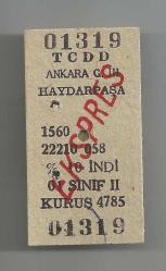 1966 T.C.D.D. ANKARA GARI - HAYDARPAŞA HATTI 01319 NUMARALI İKİNCİ SINIF EKSPRES KARTON TREN BİLETİ...