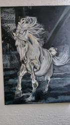 Asaletin Adımı – Beyaz At Figürlü Akrilik Tablo (50x70 cm)