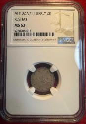 OSMANLI V.MEHMED REŞAD  1909-1918 ( AH 1327-1336) 2 KURUŞ GÜMÜŞ  1327/1 MS 63