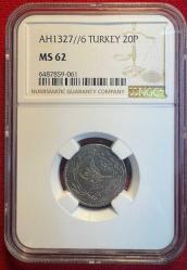 OSMANLI V.MEHMED REŞAD  1909-1918 ( AH 1327-1336) 20 PARA NİKEL  1327/6 MS 62