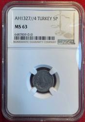 OSMANLI V.MEHMED REŞAD  1909-1918 ( AH 1327-1336) 5 PARA NİKEL  1327/4 MS 63