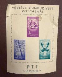 1954 PTT GENEL MÜDÜRLÜĞÜ YENİ KURULUŞ KANUNU'NUN 1.YILDÖNÜMÜ HATIRA BLOKU M82