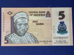Nijerya 5 Naira 2019. Çil. Polimer. Tedavül.