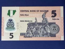 Nijerya 5 Naira 2019. Çil. Polimer. Tedavül.
