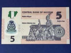 Nijerya 5 Naira 2019. Çil. Polimer. Tedavül.