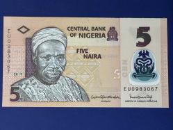 Nijerya 5 Naira 2019. Çil. Polimer. Tedavül.