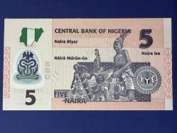Nijerya 5 Naira 2019. Çil. Polimer. Tedavül.