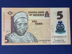 Nijerya 5 Naira 2019. Çil. Polimer. Tedavül.