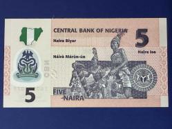 Nijerya 5 Naira 2019. Çil. Polimer. Tedavül.