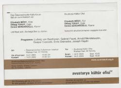 AVUSTURYA KONSOLOSLUĞU KÜLTÜR OFİSİ KLASİK MÜZİK KONSER DAVETİYESİ - 14 OCAK 2009