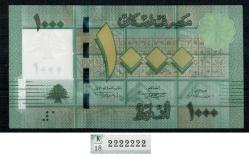 Lübnan 1000 Livre Tam Radar Seri 2222222 2012 Çil