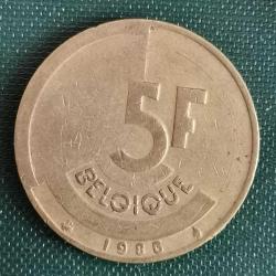 BELÇİKA  1986   5  FRANK    Fransızca Yazıt - 'BELGIQUE'