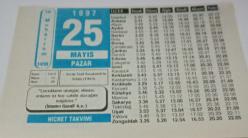25 Mayıs 1997-Orijinal Takvim Yaprağı-Doğum Günü-Söz,Nişan,Nikâh,Düğün ve Önemli Günler Hediyesi-Hicret Takvimi-Ayet(Hadis)-(İmam-ı Gazali)-Necip Fazıl Kısakürek'in Vefatı(1983)Necip Fazıl Kısakürek-Soru Cevap