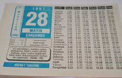 28 Mayıs 1997-Orijinal Takvim Yaprağı-Doğum Günü-Söz,Nişan,Nikâh,Düğün ve Önemli Günler Hediyesi-Hicret Takvimi-Ayet(Hadis)-(Tevbe-56)-Azerbaycan'ın Bağımsızlığa Kavuşması(1919)-Kılıç ve Kın-Zekat-Darani