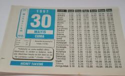 30 Mayıs 1997-Orijinal Takvim Yaprağı-Doğum Günü-Söz,Nişan,Nikâh,Düğün ve Önemli Günler Hediyesi-Hicret Takvimi-Ayet(Hadis)-(Tevbe-116)-Alaaddin Keykubat'ın Vefatı(1236)-Zikir-Sadık Evler-Taaccüb