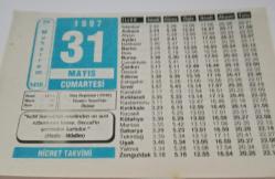 31 Mayıs 1997-Orijinal Takvim Yaprağı-Doğum Günü-Söz,Nişan,Nikâh,Düğün ve Önemli Günler Hediyesi-Hicret Takvimi-Ayet(Hadis)-(Hadis-Müslim)-Muş Depremı(1946)-İmam-ı Nesai ve Sünen-i