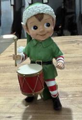 Vintage Tarzı Davulcu Noel Elfi Figürü.Elf davulu poli Noel Noel dekoru Timstor Kırık atık yok Boy 26 cm