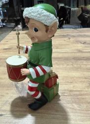 Vintage Tarzı Davulcu Noel Elfi Figürü.Elf davulu poli Noel Noel dekoru Timstor Kırık atık yok Boy 26 cm