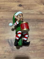 Vintage Tarzı Davulcu Noel Elfi Figürü.Elf davulu poli Noel Noel dekoru Timstor Kırık atık yok Boy 26 cm